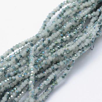 Electroplate Glass Beads Strands, Imitation Jade, Half Plated, Faceted, Rondelle, Azure, 2.5x1.5mm, Hole: 0.5mm, about 197~201pcs/strand, 12.9 inch(33cm)