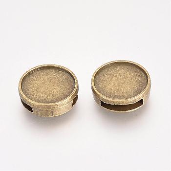 Tibetan Style Alloy Slide Charms Cabochon Settings, Flat Round, Cadmium Free & Nickel Free & Lead Free, Antique Bronze, Tray: 14mm, 16x5mm, Hole: 10x2.5mm, about 400pcs/1000g