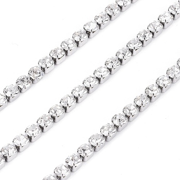 304 Stainless Steel Rhinestone Strass Chains, with Spool, Rhinestone Cup Chains, Unwelded, Stainless Steel Color, 3x3x3mm, about 32.8 Feet(10m)/roll