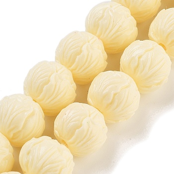 Synthetic Coral Carved Beads Strands, Dyed, Buddhism Theme, Lotus Flower, Lemon Chiffon, 12x11mm, Hole: 2mm, about 32pcs/strand, 13.66''(34.7cm)