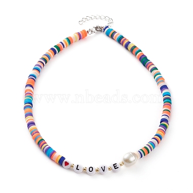 Valentine's Day Rainbow Polymer Clay Heishi Beaded Necklaces(NJEW-JN03301)-2