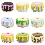 9Pcs 9 Colors Opaque Acrylic Beads, Hand Painted Beads, Cake, Mixed Color, 21.5~23x14mm, Hole: 4mm, 1pc/color(OACR-CJ0002-63)