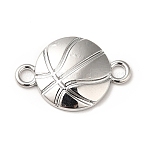 Rack Plating Alloy Connector Charms, Flat Round Basketball Links, Cadmium Free & Lead Free, Stainless Steel Color, 14.5x22x3mm, Hole: 2.2mm(PALLOY-K256-24P)