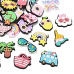Summer Theme PVC Plastic Cabochons, Mixed Shapes, Mixed Color, 16~32x21~39x4mm(PL-CBAEA65-03)