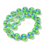 Glass Beads Strands, Hand Painted Beads, with Enamel, Flat Round, Green, 17x7mm, Hole: 1.5mm, about 19pcs/strand, 12.60 inch(32cm)(GLAA-L047-03A)