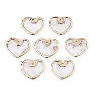 Natural Capiz Shell Charms, with Light Gold Plated Brass Edge, Heart, 12.5~13.5x14.5x0.5~1mm, Hole: 1mm(SSHEL-N034-130B-01)