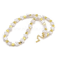 Rack Plating Brass & ABS Plastic Pearl Beads Star Beaded Necklaces for Women, Cadmium Free & Lead Free, Long-Lasting Plated, Real 18K Gold Plated, 17.52 inch(44.5cm)(NJEW-C059-19G)