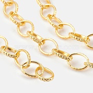 Iron Cable Chains, Textured, Unwelded, with Spool, Flat Oval, Golden, 8x6x1mm, about 164.04 Feet(50m)/roll(CH-R034-G)