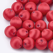 Polyester Thread Fabric Covered Beads, with ABS Plastic, Round, Red, 14x15mm, Hole: 2mm(WOVE-T007-14mm-14)
