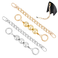 4Pcs 4 Style Beaded & Curb Chain Purse Strap Extenders, with Clasps, Bag Replacement Accessories, Platinum & Golden, 138~200mm, 1pc/style(DIY-UN0005-71)