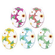 Translucent Cellulose Acetate(Resin) Pendants, 3D Printed, Oval with Flower, Mixed Color, 45x31.5x2.5mm, Hole: 1.4mm(KY-T040-47)