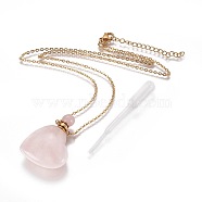 Natural Rose Quartz Openable Perfume Bottle Pendant Necklaces, with Stainless Steel Cable Chain and Plastic Dropper, Heart, 50~55cm, Bottle Capacity: 0.15~0.3ml(0.005~0.01 fl. oz), 2mm(G-K295-A01-G)