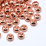 Brass Flat Round Spacer Beads, Rose Gold, 4x2mm, Hole: 1.6mm(KK-M085-20RG-NR)