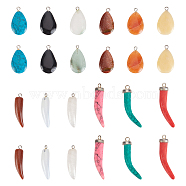 SUPERFINDINGS 24Pcs 12 Color Natural & Synthetic Gemstone Pendants, with Platinum Iron Findings, Little Pepper & Teardrop, Mixed Color, 23~31x6.5~12x4~8mm, Hole: 1.8~2mm, 2Pcs/Color, 12 Color, 24Pcs(G-FH0001-36)