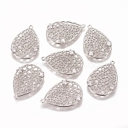 Brass Micro Pave Cubic Zirconia Pendants, Filigree Findings, Nickel Free, teardrop, Real Platinum Plated, 25.5x17x1~2mm, Hole: 1mm(KK-F803-07P-NF)