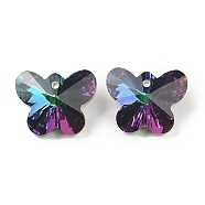 Glass Pendants, Point Back & Back Plated, Faceted, Butterfly Charms, Purple, 14x17.5x9mm, Hole: 1.6mm(GLAA-E050-01B-03)