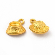 Rack Plating Alloy Pendant Rhinestone Settings, Hat with I Love My Dog, Matte Gold Color, Tray: 4x5.5mm, 11x12.4x4mm, Hole: 1.5mm(PALLOY-A001-12MG)
