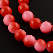 Two-Color Baking Painted Glass Bead Strands, Round, Red, 8mm, Hole: 1.3~1.6mm, about 104pcs/strand, 32.7 inch(X-DGLA-R050-8mm-27)