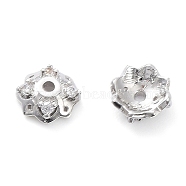 Brass with Clear Cubic Zirconia Bead Caps, 4-Petal Flower, Real Platinum Plated, 6.5x2.5mm, Hole: 1~1.2mm(KK-A183-98P)