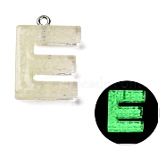 Luminous Resin Pendants, Glow in the Dark, with Platinum Plated Loop, Letter, Letter E, 23.5x17x5mm, Hole: 1.8mm(RESI-I059-E02)