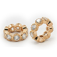 Brass Cubic Zirconia Beads, Rondelle, Rose Gold, 10x3mm, Hole: 6mm(ZIRC-F001-109RG)
