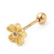 Brass Micro Pave Clear Cubic Zirconia Stud Earrings, with 316 Stainless Steel Pin and Ear Nut, Flower, Golden, 6mm(EJEW-L265-02G)