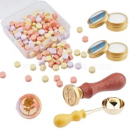 CRASPIRE 185Pcs DIY Stamp Making Kits, Including 3 Colors Sealing Wax Particles, Paraffin Candles, Brass Spoon, Beech Wood Handle, Mixed Color, 9x5mm(DIY-CP0004-36)