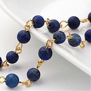 Handmade Natural Lapis Lazuli Beaded Chains, Unwelded, with Brass Eye Pin, Golden, 39.3 inch(AJEW-JB00228-01)