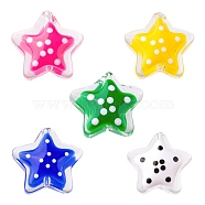 5Pcs 5 Colors Glass Beads, with Polka Dot Pattern, Star, Mixed Color, 12~13x12~13x6~6.5mm, Hole: 0.9~1mm, 1pc/color(LAMP-YW0001-11)