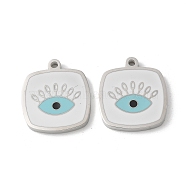 304 Stainless Steel Enamel Pendants, Rectangle with Evil Eye Charm, Stainless Steel Color, 17x15x2mm, Hole: 1.5mm(STAS-A080-17P-01)