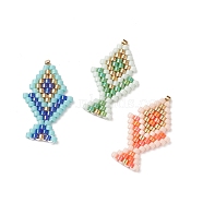 3Pcs 3 Color Handmade MIYUKI Japanese Seed Beads, Loom Pattern, Fish, Mixed Color, 23.5x13.5x2mm, 1Pc/color(PALLOY-MZ00024)