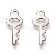 201 Stainless Steel Charms, Laser Cut, Key, Stainless Steel Color, 14x6x0.8mm, Hole: 1.4mm(STAS-B001-21P)