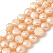 Natural Cultured Freshwater Pearl Beads Strands, Two Sides Polished, Light Salmon, 8~9mm, Hole: 0.5mm, about 23pcs/strand, 6.89''(17.5cm)(PEAR-A006-09C)