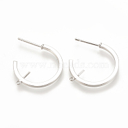Brass Stud Earring Findings, Half Hoop Earrings, with Loop, Nickel Free, Real Platinum Plated, 22.5x25x1.5mm, Hole: 0.5mm, Pin: 0.7mm(KK-S345-184A-P)