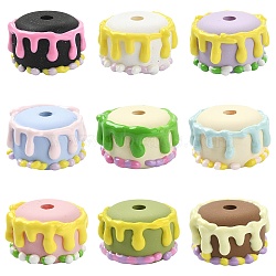 9Pcs 9 Colors Opaque Acrylic Beads, Hand Painted Beads, Cake, Mixed Color, 21.5~23x14mm, Hole: 4mm, 1pc/color(OACR-CJ0002-63)