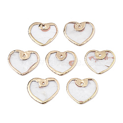 Natural Capiz Shell Charms, with Light Gold Plated Brass Edge, Heart, 12.5~13.5x14.5x0.5~1mm, Hole: 1mm(SSHEL-N034-130B-01)