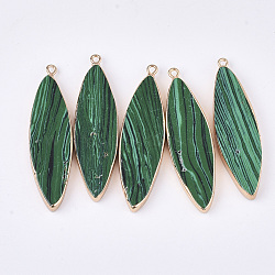Electroplate Synthetic Malachite Big Pendants, with Iron Findings, Horse Eye, Golden, 54~56x14~16x5~6mm, Hole: 1.8mm(G-S344-86F)