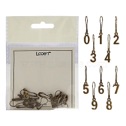 10Pcs Number 0~9 Alloy Charms Locking Stitch Marker, DIY Knitting Tools, Antique Bronze, Number, Package Size: 12.7x9.3cm(PW-WGEBAEF-01)