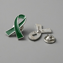 Awareness Ribbon Enamel Pin, Platinum Alloy Brooch for Backpacks Clothes Jackets Hats, Dark Green, 26x21x1.5mm, Pin: 1mm(JEWB-WH0029-29B)