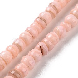 Natural Cultured Freshwater Shell Beads Strands, Dyed, Rondelle, Pink, 6.5~7.5x2~6.5mm, Hole: 1mm, about 85pcs/strand, 14.88 inch(37.8cm)(SHEL-F002-01A)