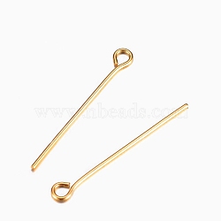 304 Stainless Steel Eye Pins, Real 18K Gold Plated, 21 Gauge, 20x0.7mm, Hole: 2mm(STAS-I318-C04-G)