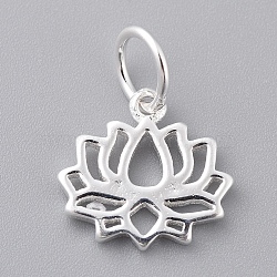 925 Sterling Silver Pendants, Lotus, Carved with 925, Silver, 11x11.5x1.5mm, Hole: 4mm(X-STER-K170-01S)