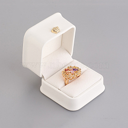 PU Leather Ring Gift Boxes, with Golden Plated Iron Crown and Velvet Inside, for Wedding, Jewelry Storage Case, White, 5.85x5.8x4.9cm(X-LBOX-L005-A03)