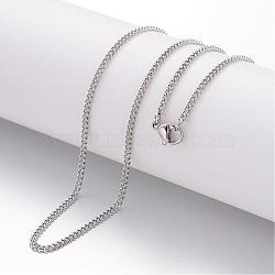 304 Stainless Steel Necklace Making, Curb Chains, with Lobster Clasps, Stainless Steel Color, 17.72 inch(450mm), 2.2mm(MAK-K004-08P)