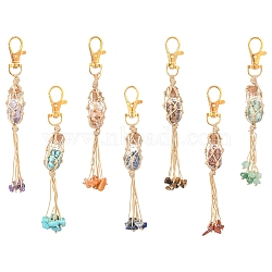 7Pcs Natural & Synthetic Gemstone Pendant Decorations, with Alloy Swivel Lobster Claw Clasps, 130mm(HJEW-FS00053)