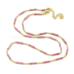 Brass Enamel Column Link Chain Necklaces, Real 18K Gold Plated, Lead Free & Cadmium Free & Nickel Free, Long-Lasting Plated, Hot Pink, 17.83~17.91  inch(45.3~45.5cm)(NJEW-H039-02A-01G)