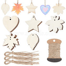 Gorgecraft Undyed Wooden Big Pendants, with Jute Cord, Antique White, Wood Pendants: 30pcs(WOOD-GF0001-50)