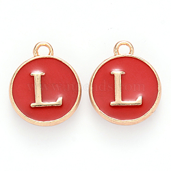 Golden Plated Alloy Enamel Charms, Cadmium Free & Lead Free, Enamelled Sequins, Flat Round, Red, Letter.L, 14x12x2mm, Hole: 1.5mm(ENAM-S118-03L)