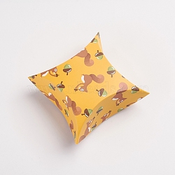 Squirrel Pattern Paper Pillow Candy Boxes, Candy Favor Boxes for Wedding Baby Shower Birthday Party Supplies, Gold, 8.3x8.4cm(CON-G008-C14)