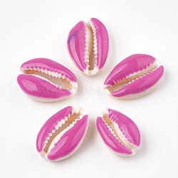 Cowrie Shell Beads, with Enamel, No Hole/Undrilled, Camellia, 20~26x13~18x5~7mm(SHEL-S274-04D)